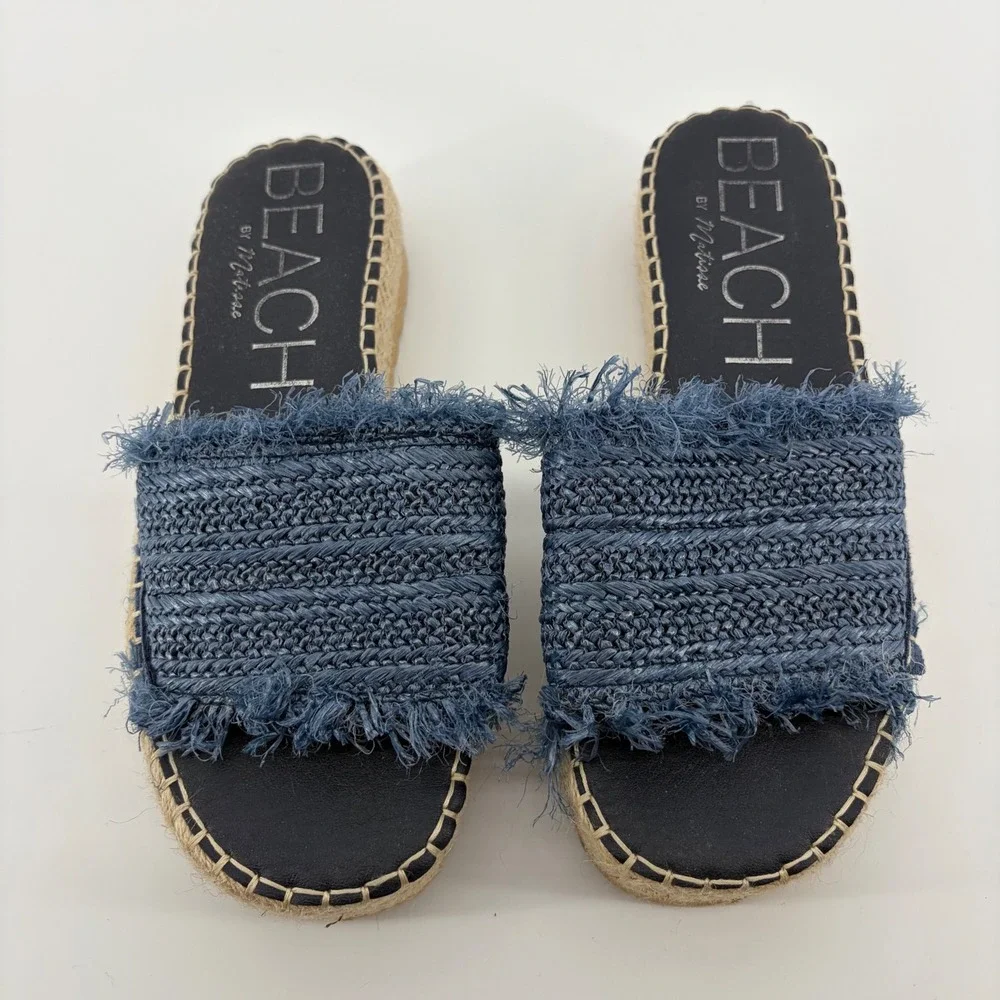 Beach‎ by Matisse Seashell Sandals Blue Size 10 Raffia Espadrille Platform Slide